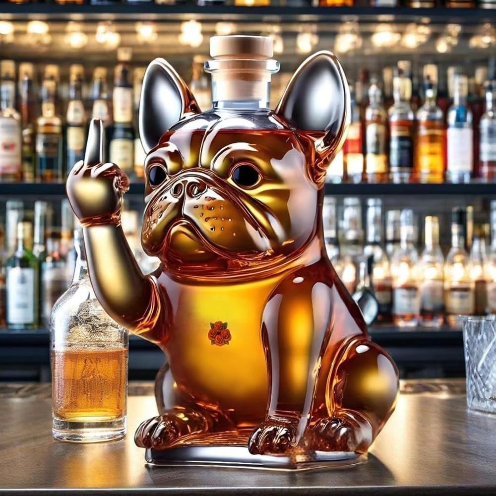 3D Middle Finger French Bulldog Whiskey Decanter, Dog Whiskey Wine Glass Bottle, For Bar, Office, Home Decor(C)