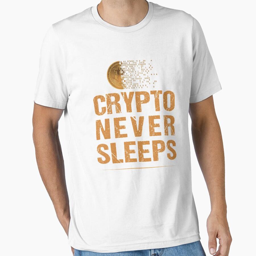 Bitcoin Logo Crypto Never Sleeps Vintage Crypto Cryptocurrency 100% cotton t shirt for men large size Adult tops S-6XL
