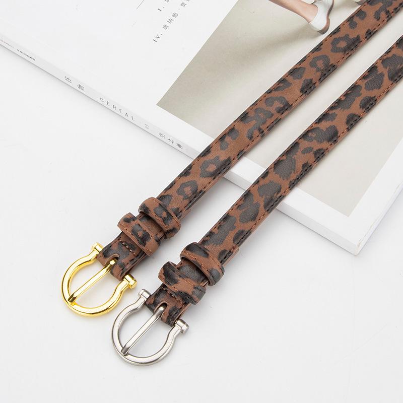 Leopard Leather Pattern Fine Leather Belt for Women Fashion Alloy Pin Buckle with Jeans Decorative Belt for Women