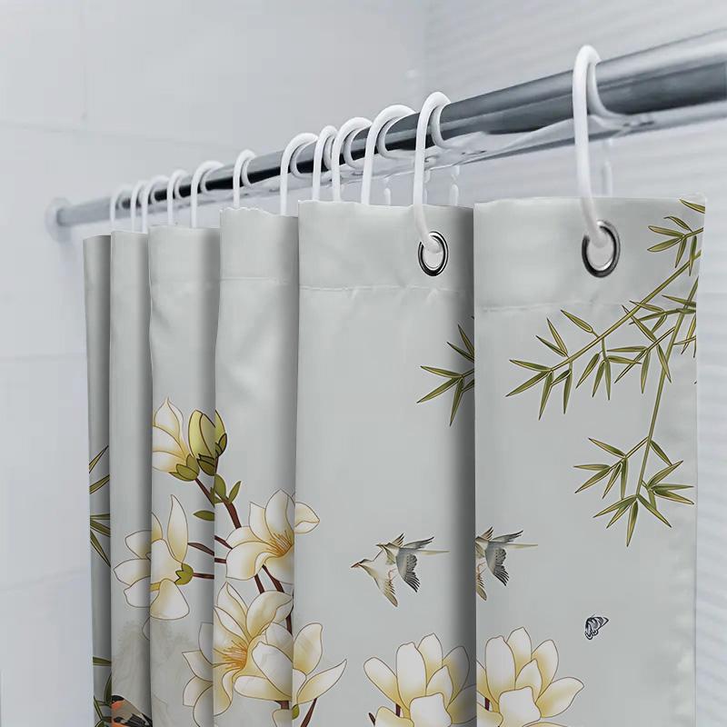 Elegant Floral Shower Curtain With Bird Design - Waterproof And Durable Bathroom Decor For Your Home Waterproof Durable