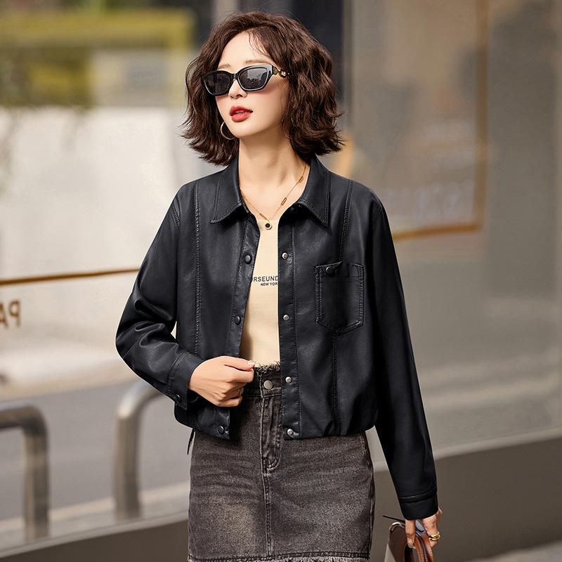 2025 Spring Women's Casual Leather Jacket - Loose, Versatile Lapel Design ZH1163
