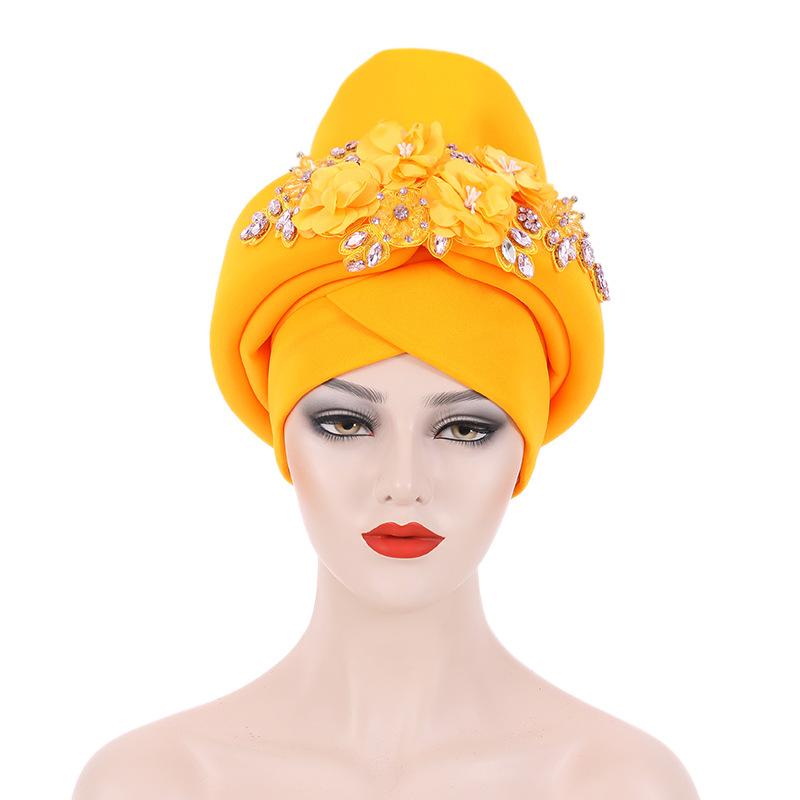 Ready To Ship 2025 Latest Ladies Flower Embroidery African Hats Fashion Ethnic Style Stretch Turban Headbands for Women