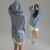New Arrivals Open Run Women Check Hood String Loose Fit Ruffle Blouse