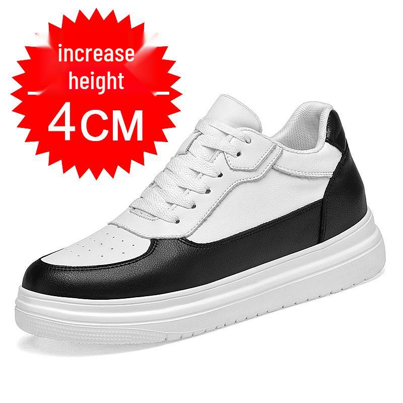 Men's Breathable Skate Sneakers - 10cm Invisible Lift, Thick Sole, White Casual Shoes