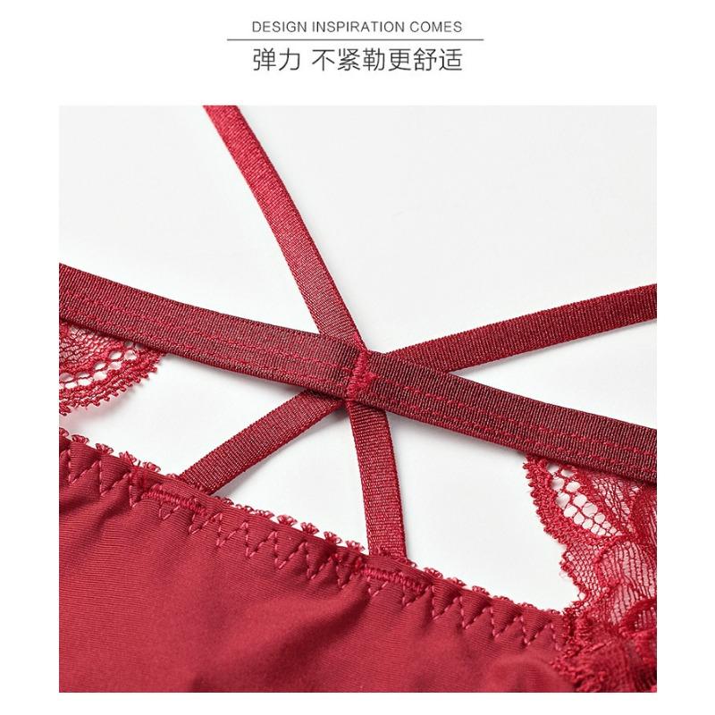 Women Sexy Low Waist Floral Lace Strappy Triangular Briefs Breathable Comfortable