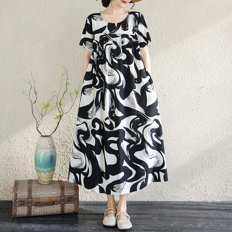 Letné oversize šaty Elegantné dámske dlhé šaty s krátkym rukávom Plus veľkosti
