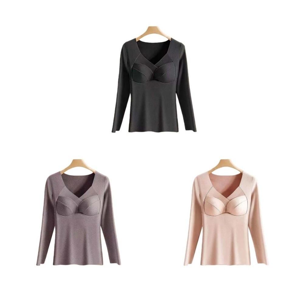 BEPAN V Mesh Neck Women Thermal Clothes Invisible Velvet Fleece Thermal Underwear Feel Heating Lingerie Warmth Long Tops Autumn Winter