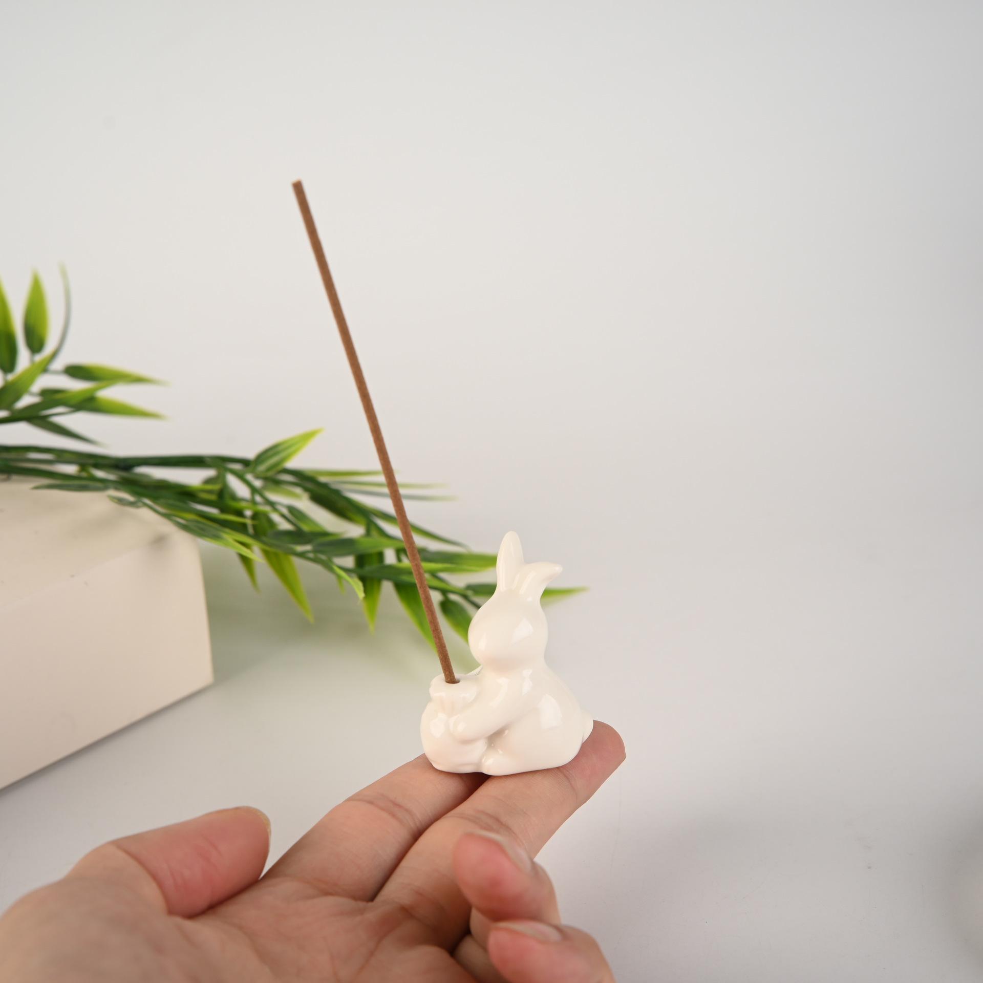 

Nephrite Porcelain Ceramic Mini White Rabbit Incense Holder - Moon Rabbit Design, Small Dish for Sticks, Tea Table Decor, Ornament & Burner