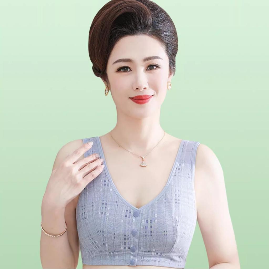 Plus-size Bra for Middle-aged and Elderly Women Comfortable Vest Style Front Opening Breathable Cotton Lining