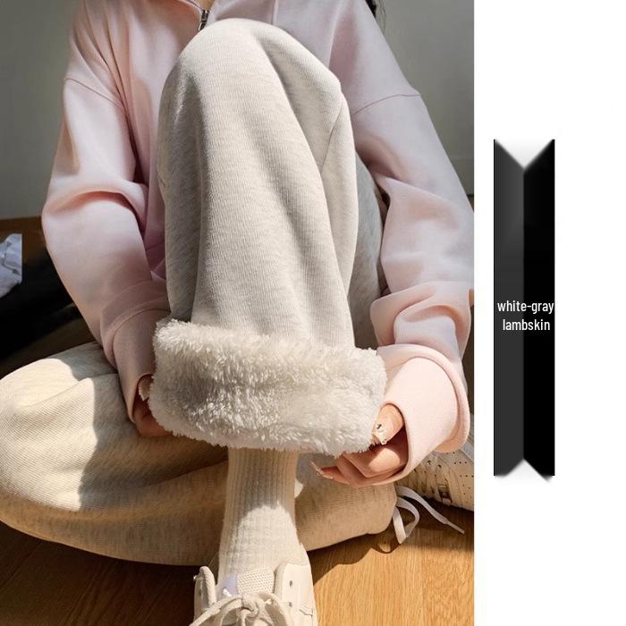 Maternity Lambswool Fleece-Lined Cotton Sweatpants | Autumn/Winter Loose Fit | Cuffed & Wide Leg Styles
