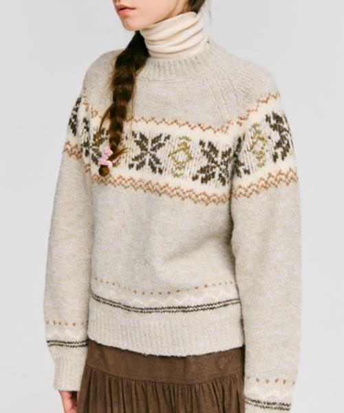 DEPOUND Snowflake Jacquard Knit Pullover [Oatmeal]