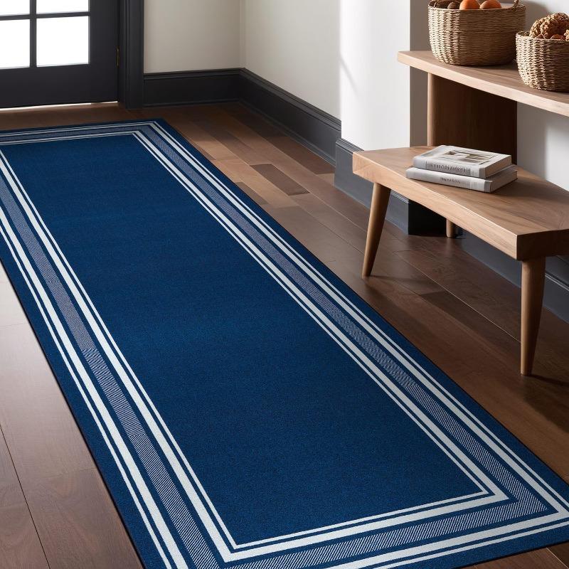 Solid Color Frame Runner Rug Retro Ethnic Style Simple Bedroom Carpet Living Room Floor Mat Bedside Sofa Edge Home Decoration