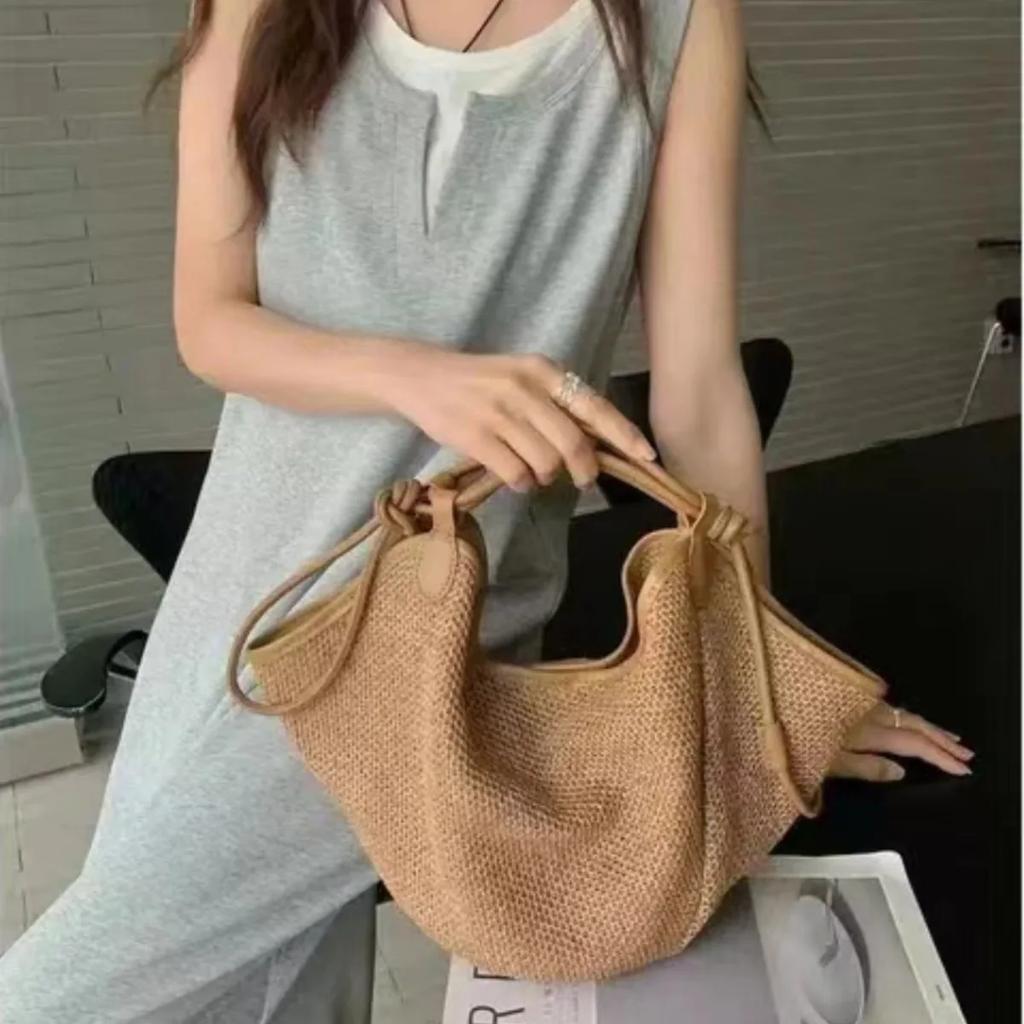 Sumner Damen Lässige Strandtasche Unterarmtaschen Damen Grasgewebte Handtaschen Damen Strandurlaub Retro Gewebte Umhängetasche Dame