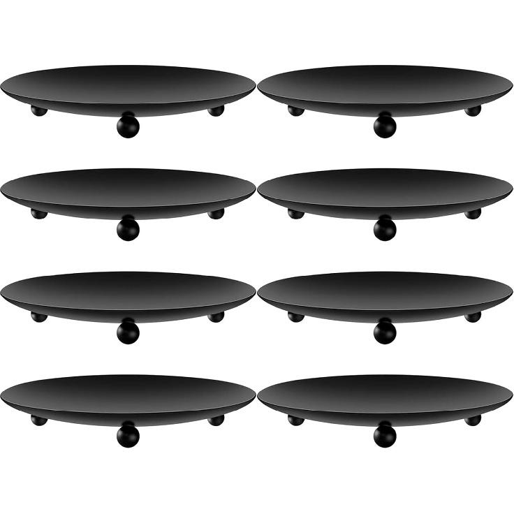 8PCS Black Candle Holder Iron Plate,Iron Plate Candle Holder,4   Iron Candle Stand Plate,Decorative Pillar Candle Plate for LED & Wax Candles,Incense