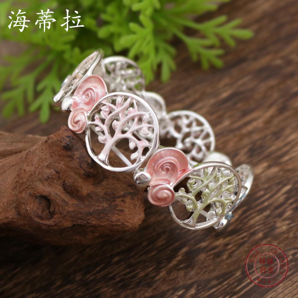 Bracelet élastique conque arbre de vie creux peinture couleur huile, bracelet pour femme tendance et haut de gamme