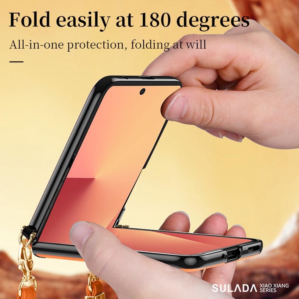 SULADA For Samsung Galaxy Z Flip7 5G Case Rhombus Leather+PC Phone Cover with Shoulder Strap