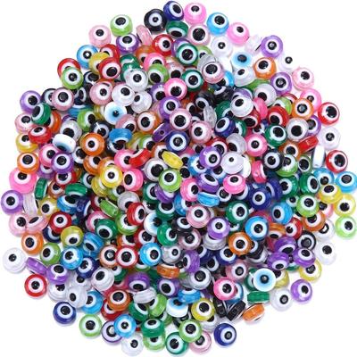 30/50/100pcs Flat Round Evil Eye Beads Handmade Resin Lampwork Beads 8mm Charms Spacer Beads for Bracelets Necklace Jewelry Craft Making