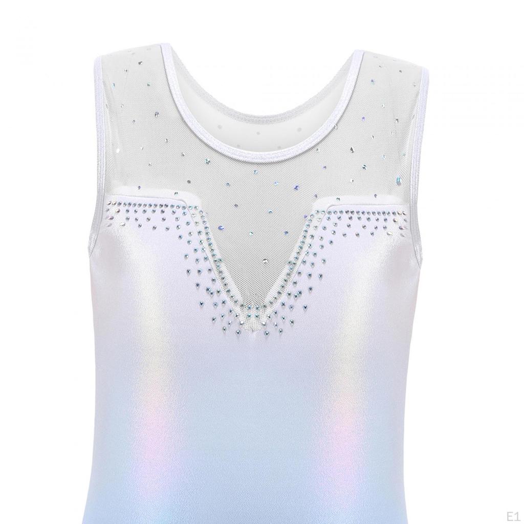 Girls Gymnastics Leotards Athletic Clothes Dance Tulle Splicing Sleeveless Sparkling Ballet