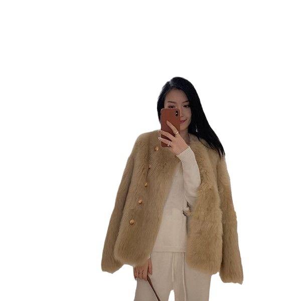 Imitation fur jacket women's new winter double-breasted imitation fox hair with cotton thickened light retro top trendy
