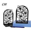 Metal Bookend 1 Pair Flower Bookends, Decorative Vase Book Ends for Shaped Shelves, Black Holder Stopper Home Office Reading Room Desktop
