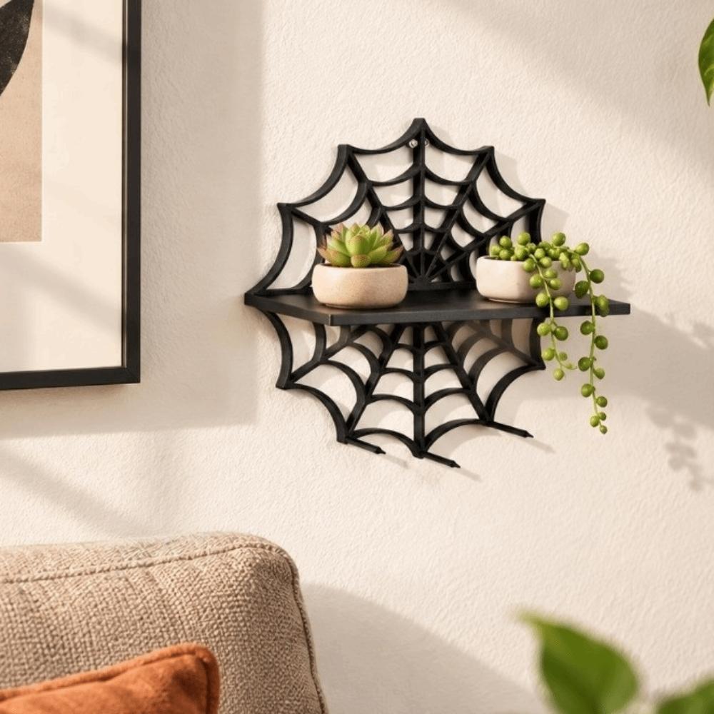 Black Halloween Floating Shelf Spider Web Wall Storage Rack Wall-Mounted Shelves Living Room