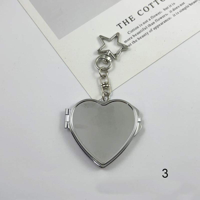 Flip Folding Mirror Keychain Travel Pocket Mirror Key Ring Metal Elliptical Heart-Shaped Mirror Anti-Lost Phone Camera Pendant