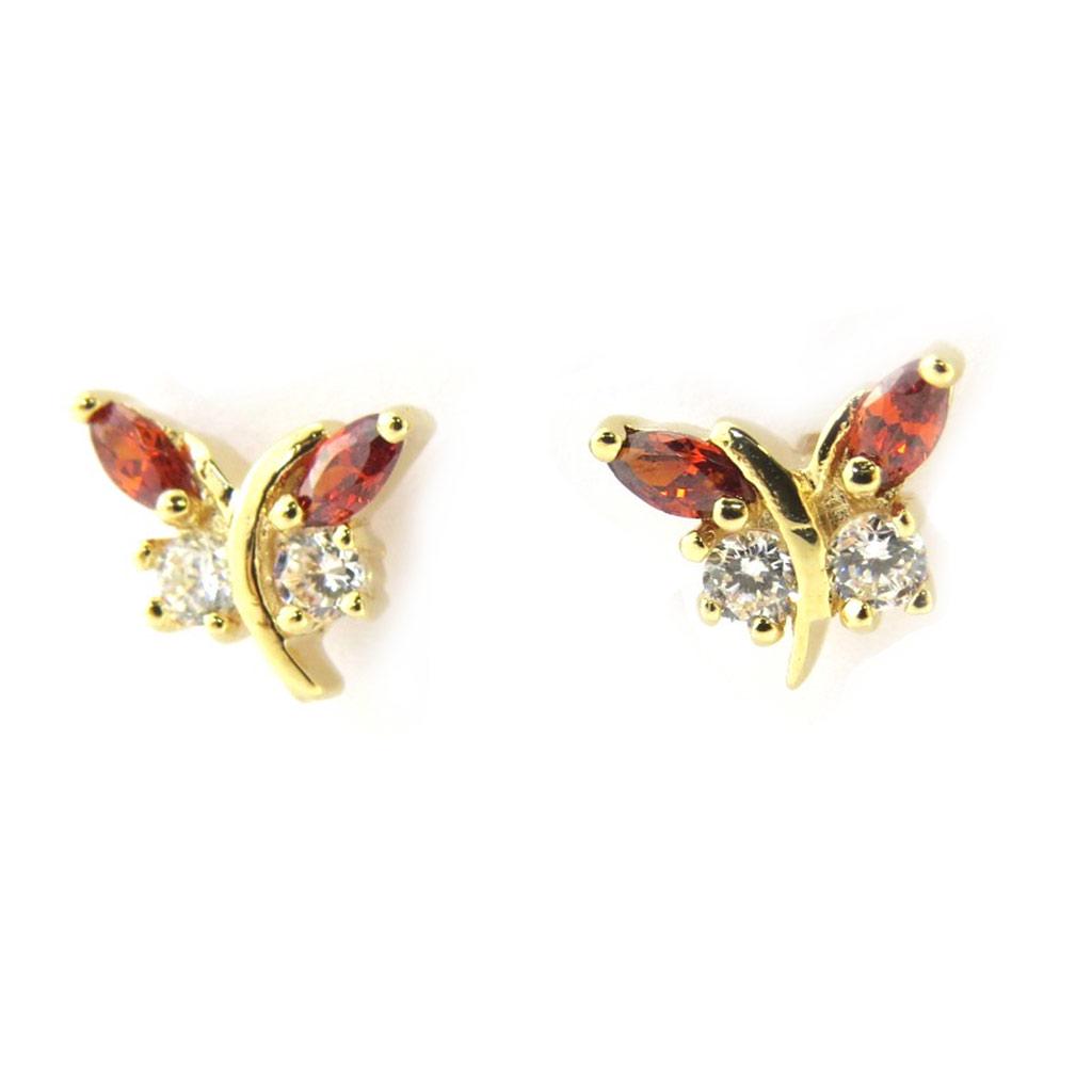 Les Trésors De Lily [M9586] - Boucles Plaqué Or 'Papillons de Charme' grenat blanc