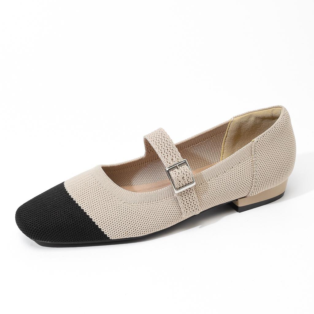 Women's Ballet Flats Square Toe Slip On Shoes Knitted Dress Mary Jane Flats for Women Comfy Causal Work Walking Shoes Mary Jane Shoes With Ankle Strap