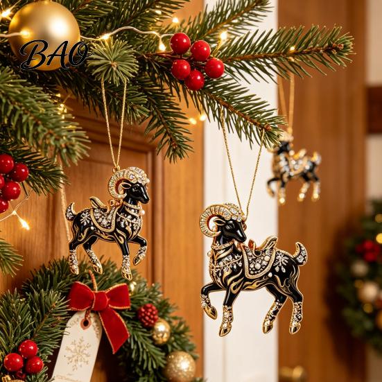 Personalized Gift for Family And Friends Black Goat Christmas Tree Hanging Ornament, 2D Acrylic Festive Clear Pattern Pendant Pendant, Decorative Car