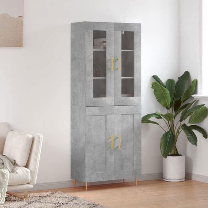 VidaXL Buffet haut Gris béton 69,5x34x180 cm Bois d'ingénierie 3198333