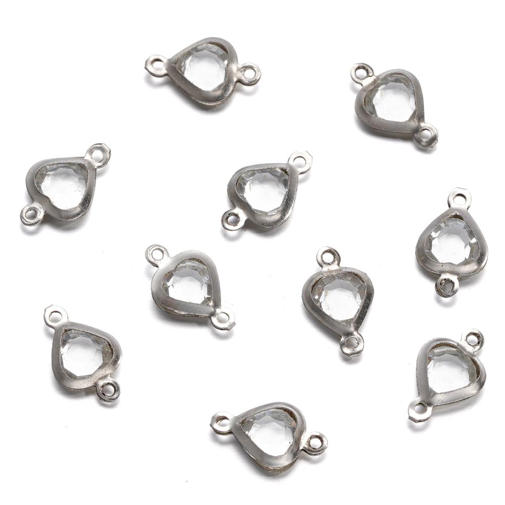 10pcs/lot Stainless Steel Crystal Love Heart Double Ring Pendants for DIY Bracelet Necklace Beads Jewelry Making Accessories