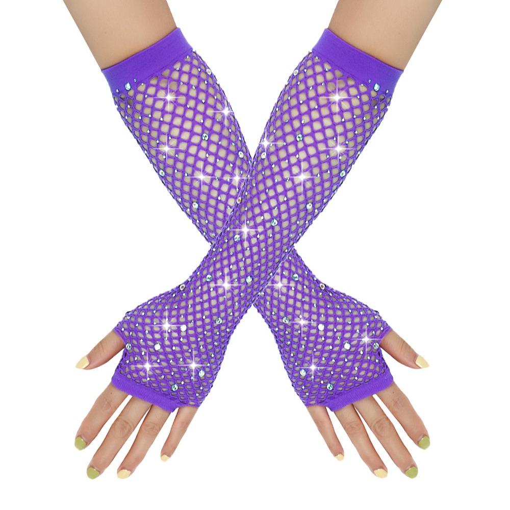 Sexy Fishnet Gloves Rhinestone Wedding Bridal Gloves Hot Sale Arm Sleeve  Unisex