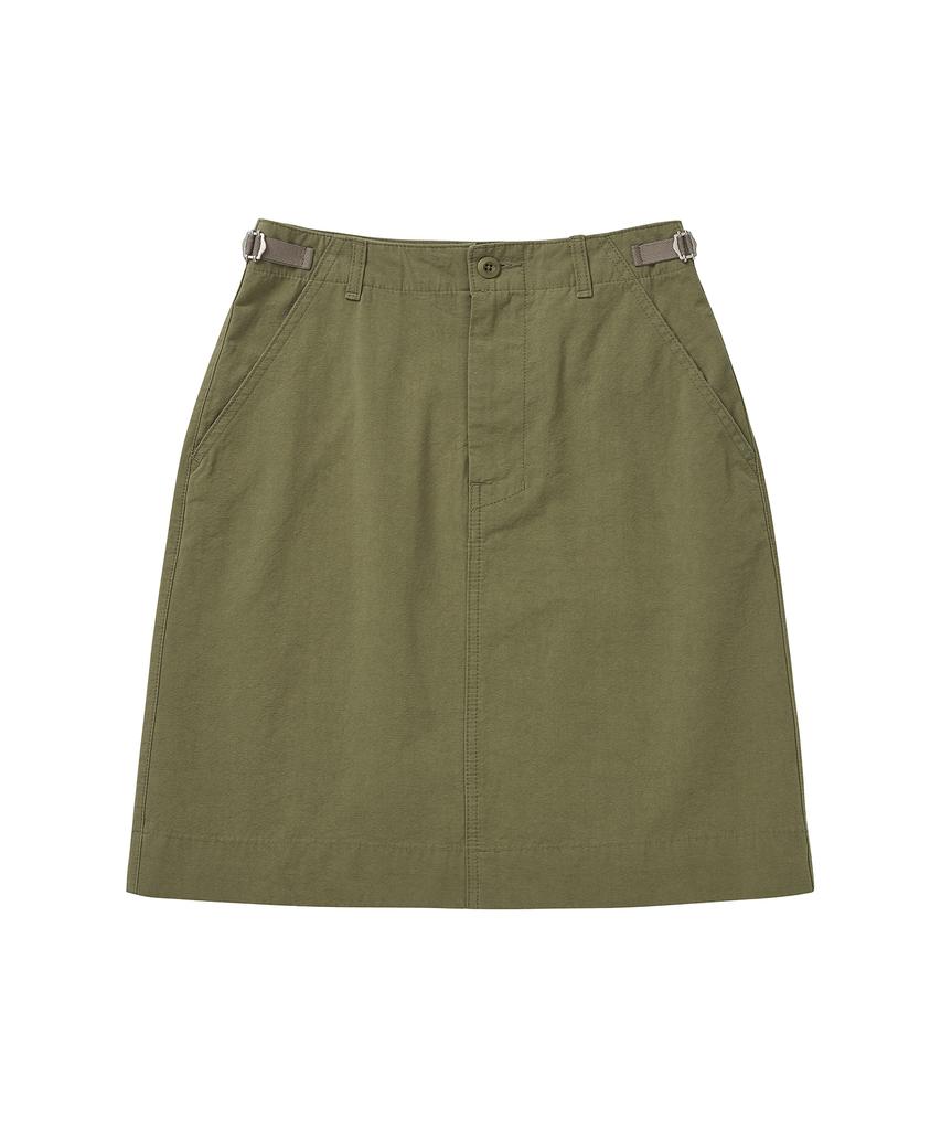 Cotton Bell Midi Side Belt Skirt - Khaki