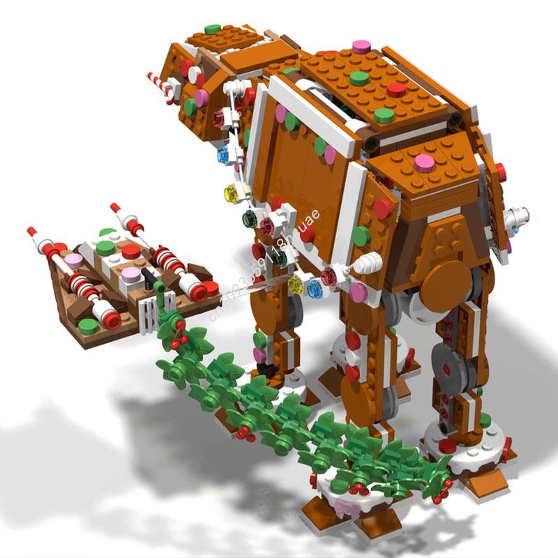 130 Stück Lebkuchen AT-AT Snowspeeder Addon Modell Sternenschlacht Bausteine DIY Bildung Montage Spielzeug für Kinder Weihnachtsgeschenk