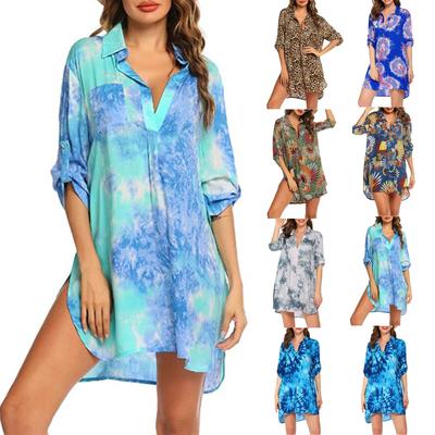 Dámské plavky plážová košile s výstřihem do V, bikiny plážový dlouhý top