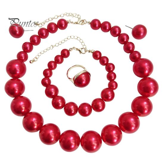 Faux Pearl Earrings Set 3Pcs/Set Imitation Pearls Jewelry Set, Adjustable Length Choker Necklace with Ear Studs Wedding Bracelet And Bracelet,