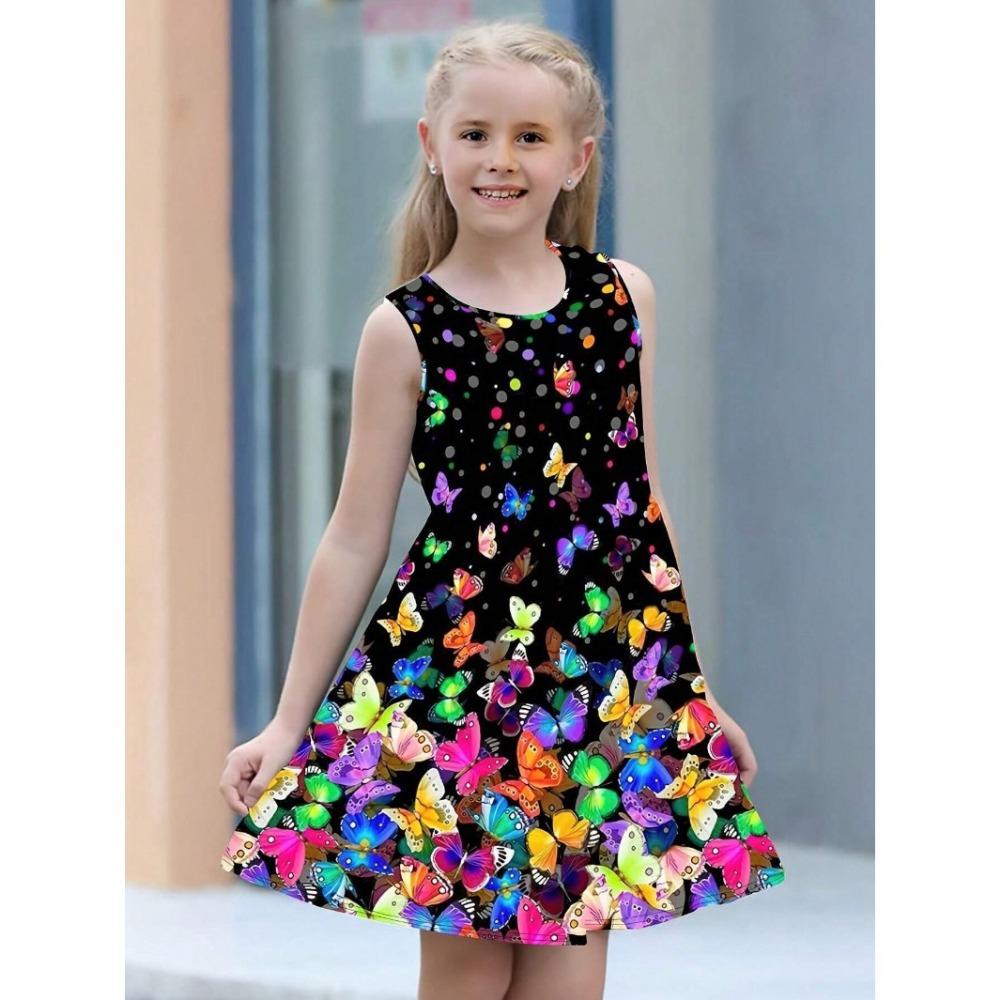 

Детские платья-сарафаны без рукавов с круглым вырезом, платья, платья для девочек, милое платье принцессы с 3D цифровой печатью в виде бабочек 130cm