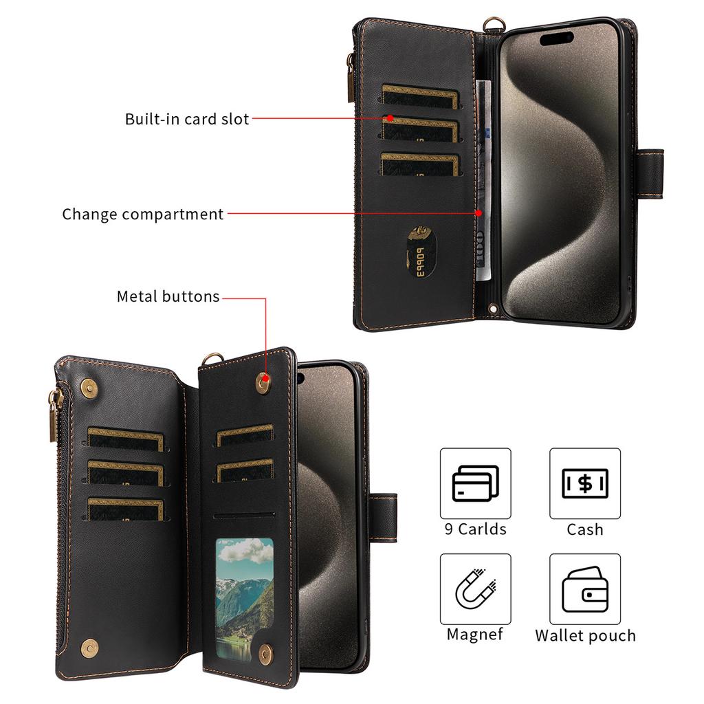 Suitable for Samsung S25 ULTRA Mobile Phone Case S24FE Zipper Card S10 E Mobile Phone Case with Lanyard