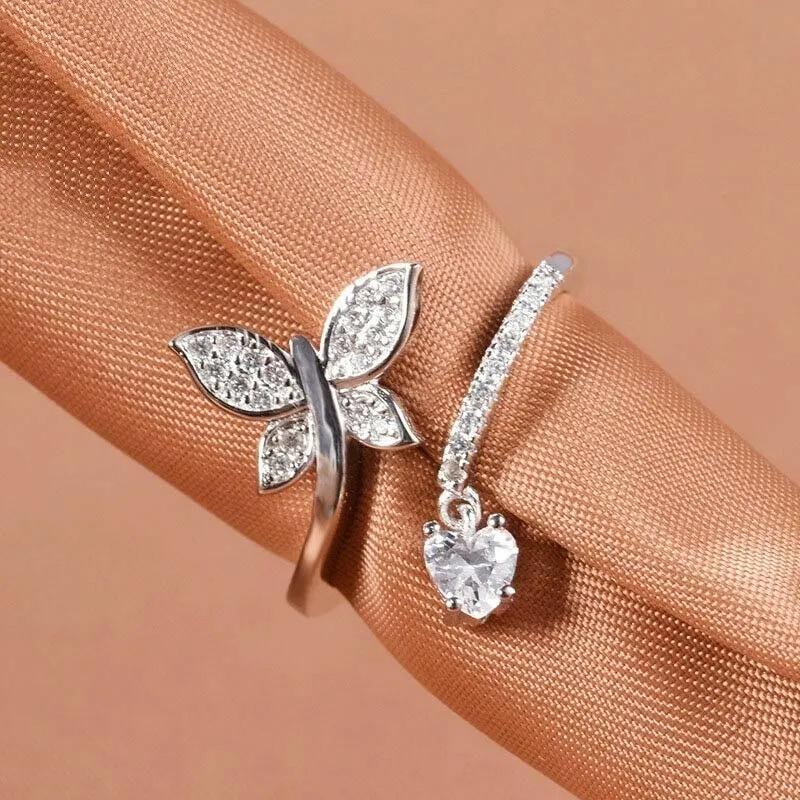New Novel Butterfly Opening Ring Female Dainty Delicate Finger Jewelry with Bright Zirconia Graceful Everyday Accessories