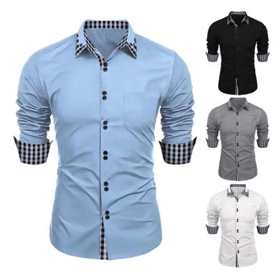 Herren Frühlingshemd Colorblock Plaid Print Einreihig Slim Fit Langarm Reversknöpfe Streetwear Casual Business Cardigan Shirt Mantel