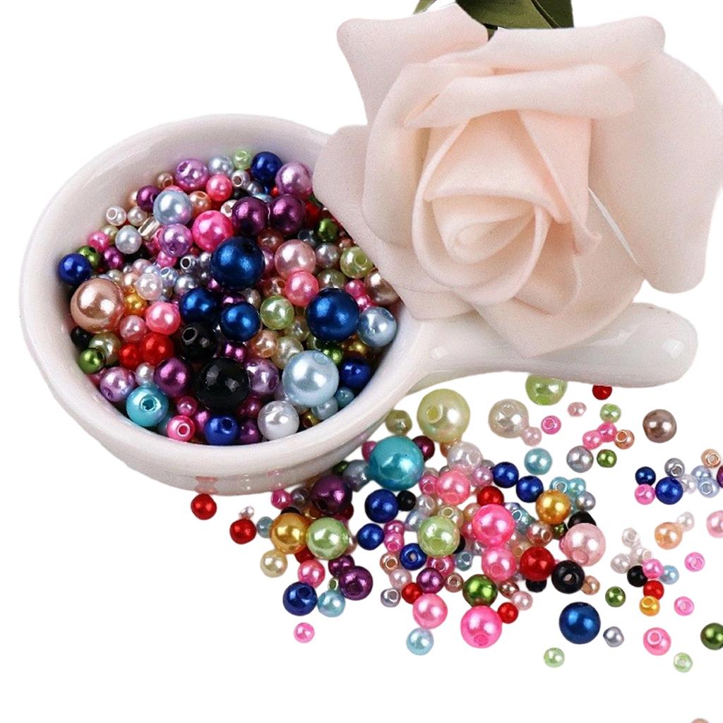 Imitationsperlen für Bastelarbeiten, 150 Stück, 3 mm–8 mm, aufnähbare Harzperlen mit Löchern für die Schmuckherstellung (Armbänder, Halsketten)