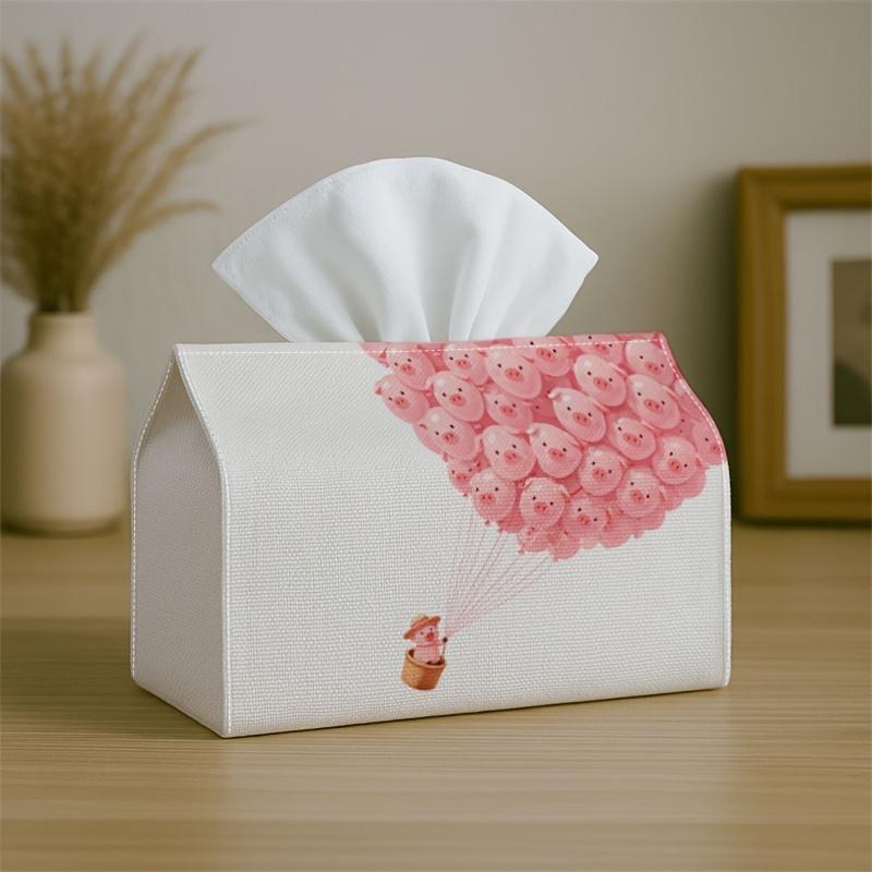 1pc of Cute Illustration Whimsical Tissue Box for Dining Napkins, Pig Balloon Heart Pink, a Home Tissue Box for Living Room Tables, And Car Tissue Box