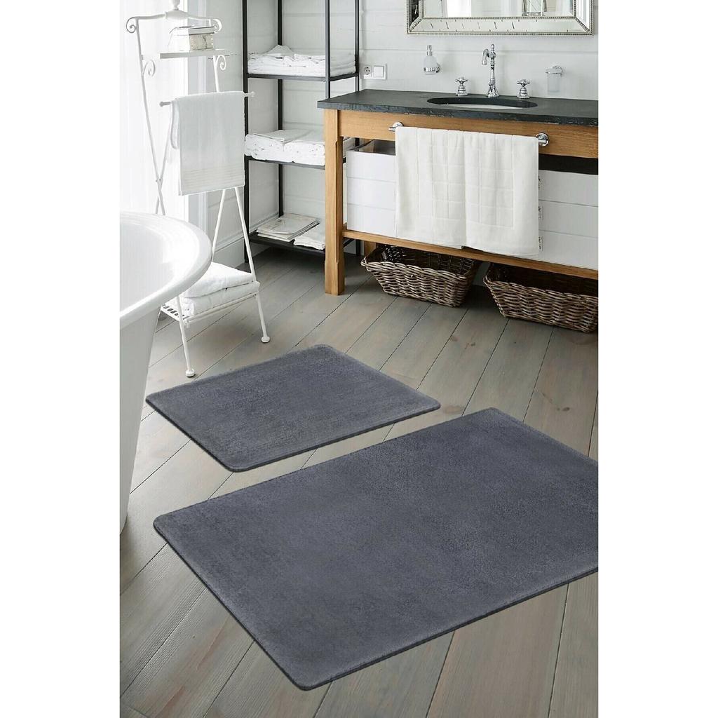 Plush Anthracite Non-slip Base 2-piece Bath Mat Set 50x60 - 100x60