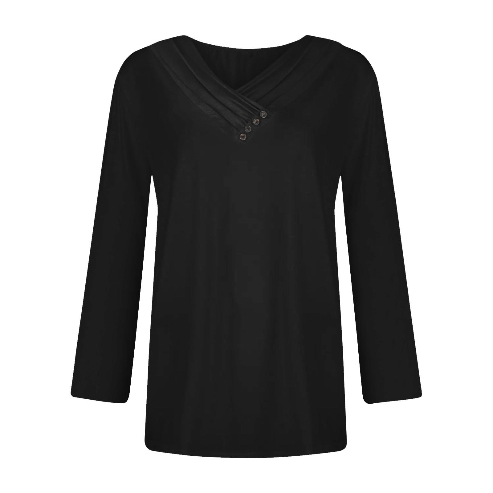 Женский модный повседневный однотонный женский длинный топ с рюшами на груди и v-образным — фото 5