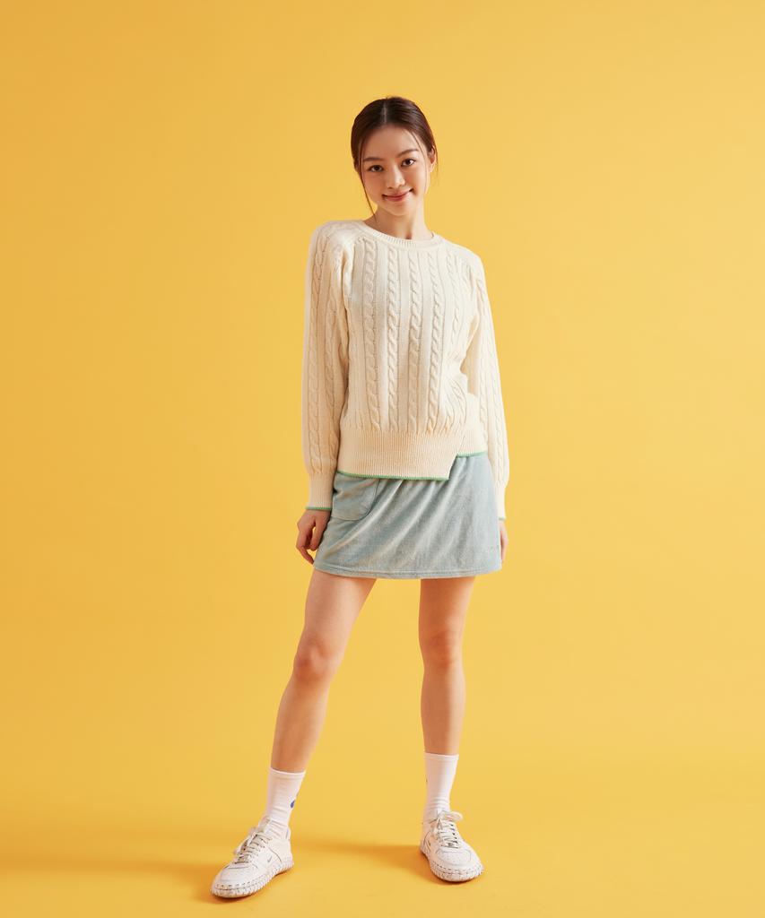 OWURA Asymmetrical Cable Wool Knit Light Cream