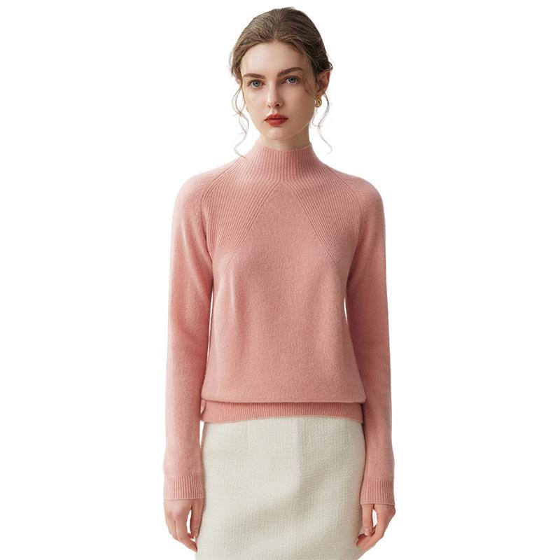 Lekasha 100% Pure Cashmere Women's Loose-Fit 12-Gauge Half-High Neck Sweater Base Layer