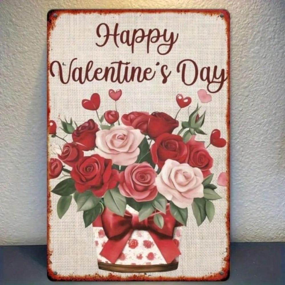 Valentine Heart Rose Love Metal Wall Poster for Bedroom