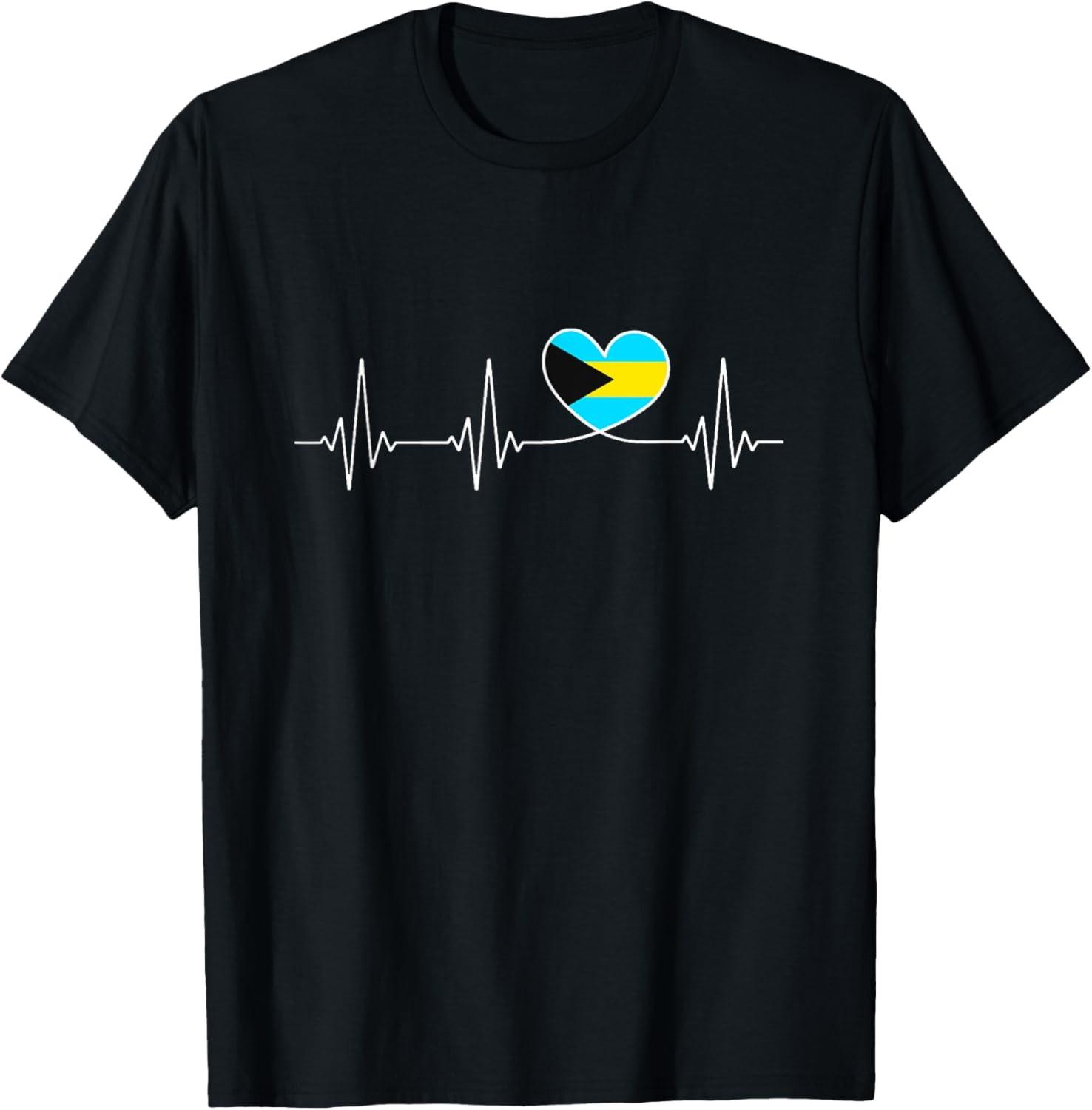 Bahamas Love Heartbeat Bahamian Flag with Heart Bahamas T-Shirt S разноцветный