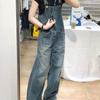 Women's Summer Retro Denim Overalls: Casual Slimming High-Waist Wide-Leg Jumpsuit
