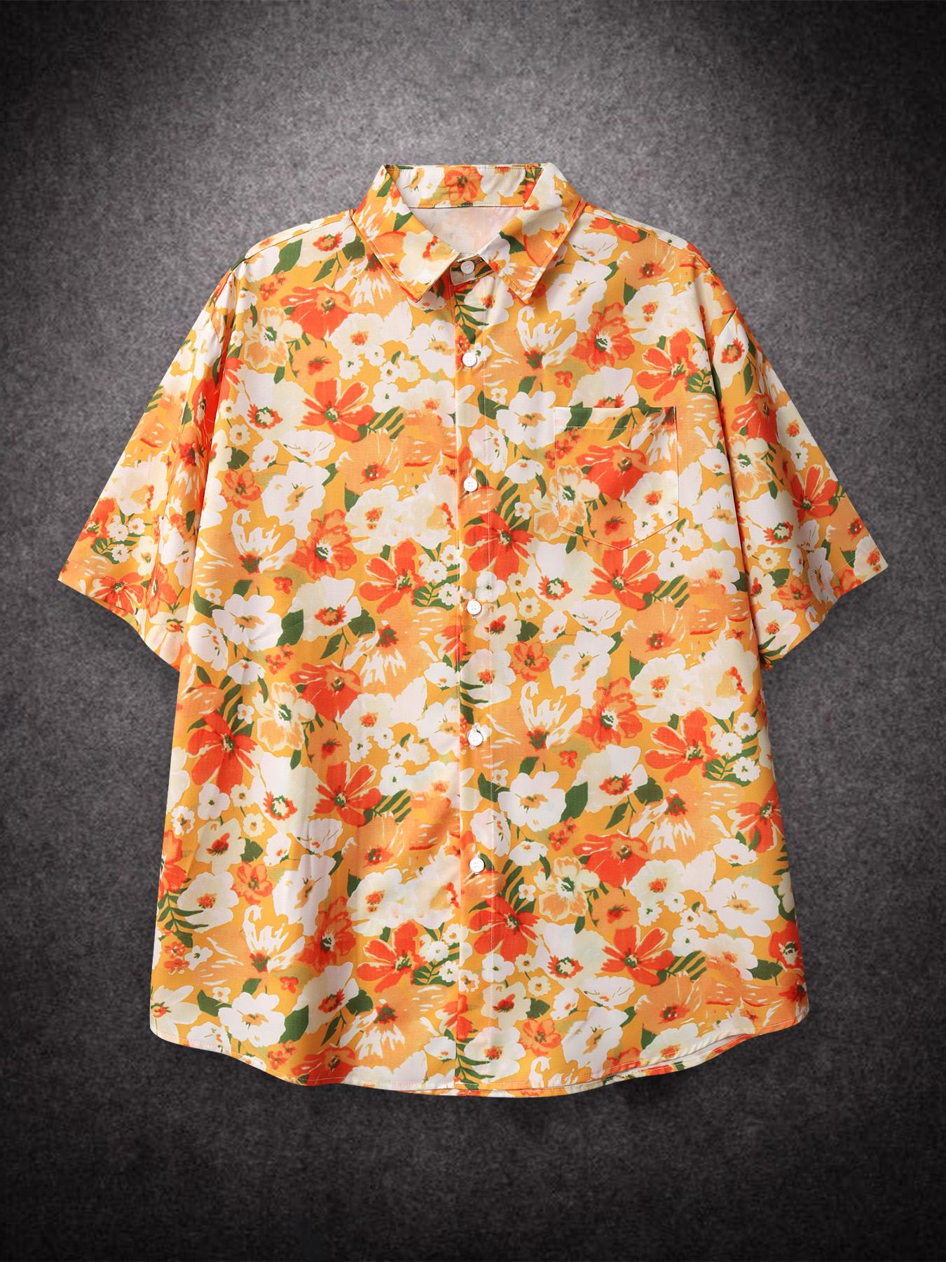 

Негабаритные свободные короткие рукава с цветочным принтом и принтом Гавайи, пляжные летние мужские рубашки, студенческие пары, модная повседневная мужская одежда S оранжевый